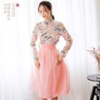 Modern Hanbok Floral & Peach Skirt 3 Pieces Set