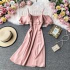 Ruffle-detail Off-shoulder Plain Dress