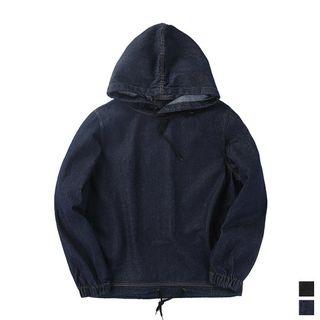 Drawstring-hem Denim Hoodie