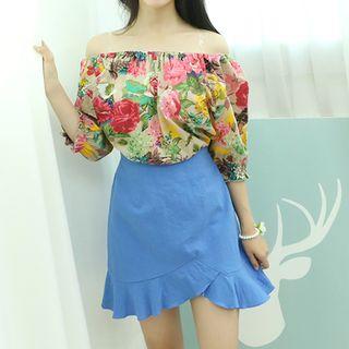 Ruffle Asymmetric-hem Skirt