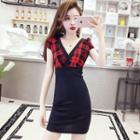 Cap-sleeve Plaid Panel Dress