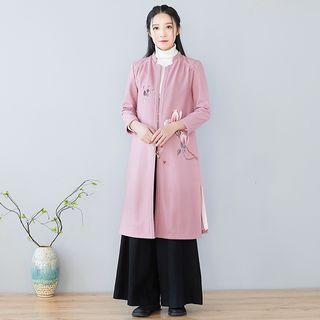 3/4-sleeve Open-front Floral Print Coat