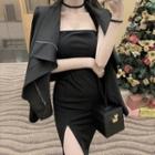 Faux Leather Zipped Jacket / Halter Mini Dress