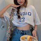 Short-sleeve Letter Print T-shirt Gray - One Size