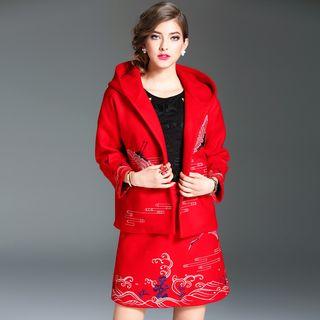 Set: Embroidered Hooded Jacket + Skirt