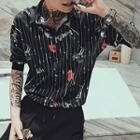 Half Placket Printed Elbow-sleeve Shirt