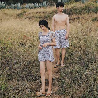 Couple Matching Pattern Beach Shorts / Swim Dress