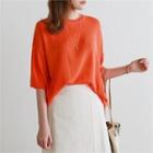 Elbow-sleeve Color Knit Top