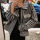 Sequined Panel Striped Button Jacket