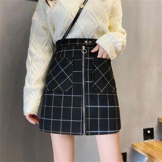 Plaid Zip-up Mini A-line Skirt