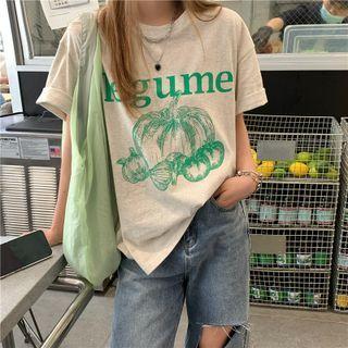 Short-sleeve Print T-shirt Melange Gray - One Size