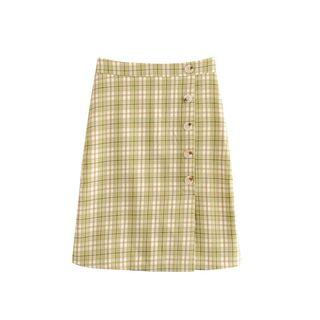 High Waist Button Detail Plaid Pencil Skirt