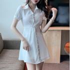 Set: Collared Short-sleeve A-line Dress + Shorts