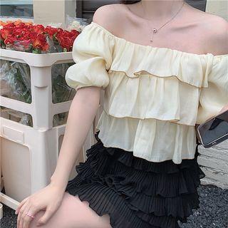 Short-sleeve Tiered Cropped Blouse