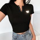 Short-sleeve Chained Butterfly Print Crop Top