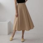Ribbed Long Flare Skirt Beige - One Size