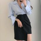 Tie-waist Shirt / Striped Mini A-line Skirt
