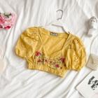 Embroidered Short-sleeve Crop Top