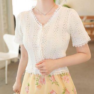 Lace-edge Perforated Cardigan