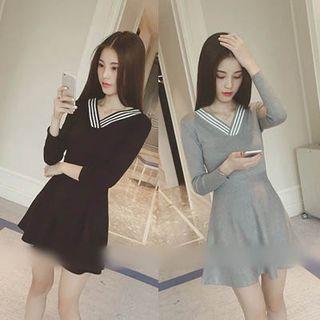 Striped V-neck Sweater Dress