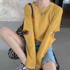 Cutout Long-sleeve Cropped Knit Top