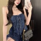 Strapless Lace-up Denim Mini Bodycon Dress