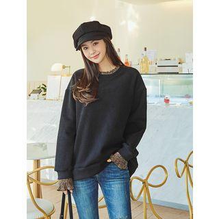 Plus Size Leopard Frill-layered Thick Sweatshirt