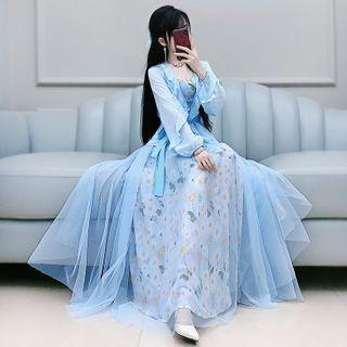 Set: Chiffon Jacket + Spaghetti Strap Floral Print Midi A-line Dress