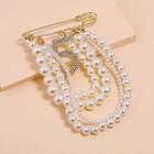 Faux Pearl Rhinestone Numerical Safety Pin Brooch Gold - One Size