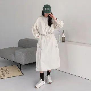 Set: H[ooded Drawcord Windbreaker + Long A-line Skirt