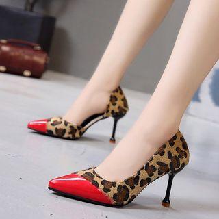 Cap Toe Leopard Print Stiletto Heel Dorsay Pumps