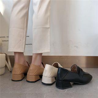 Block Heel Faux Leather Flats