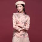 Traditional Chinese Long-sleeve Floral Embroidered Top / Tassel / Set