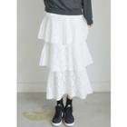 Band-waist Lace Long Tiered Skirt