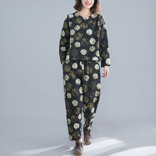 Set: Long-sleeve Fleece-lined Printed Top + Pants
