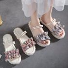 Shirred Floral Platform Sandals