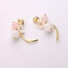 Bead & Flower Dangle Earring 1 Pair - Stud Earrings - Pink & White - One Size