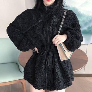 Stand Collar Furry Zip Coat