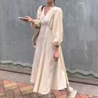 Balloon-sleeve A-line Midi Dress Beige - One Size