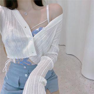 Mesh Camisole Top / Cropped Cardigan / Mini A-line Skirt
