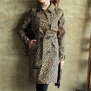 Leopard Double-breasted Trench Coat