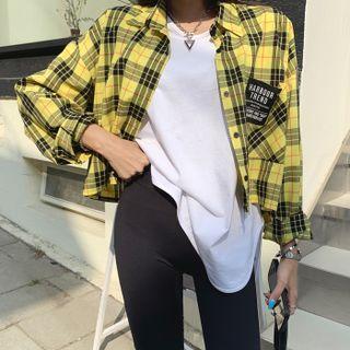 Tag-patched Cropped Plaid Shirt