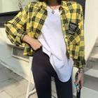 Tag-patched Cropped Plaid Shirt