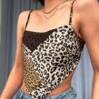 Leopard Print Ribbon-back Cropped Camisole Top
