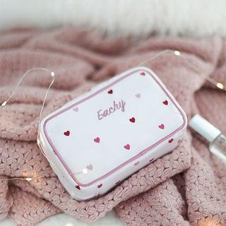 Heart Print Lettering Zip Pouch
