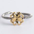 925 Sterling Silver Flower Ribbed Open Ring S925 Sterling Silver - Flower - Gold - One Size