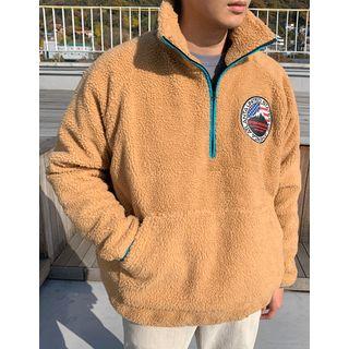 Embroidery-patched Sherpa-fleece Anorak Pullover