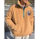 Embroidery-patched Sherpa-fleece Anorak Pullover