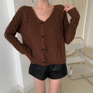 Twist Knit Cardigan Coffee - One Size