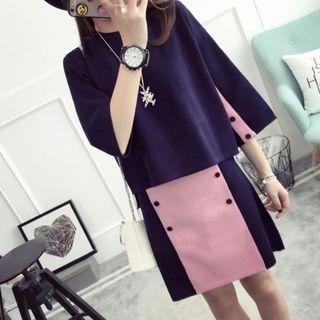 Set: Elbow-sleeve Sweater + Two Tone Knit Skirt